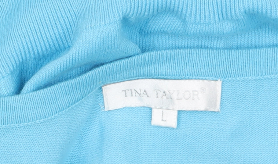 Tina Taylor Women Blue L V-Neck 3/4 Sleeve Button Cardigan
