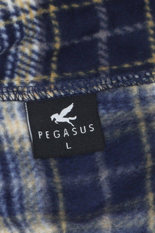 Pegasus Men's Navy Checked Pyjama Top L Long Sleeve Polyester