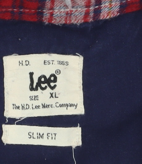 Lee Men's Red Plaid Slim Fit Flannel Button-Up Shirt XL