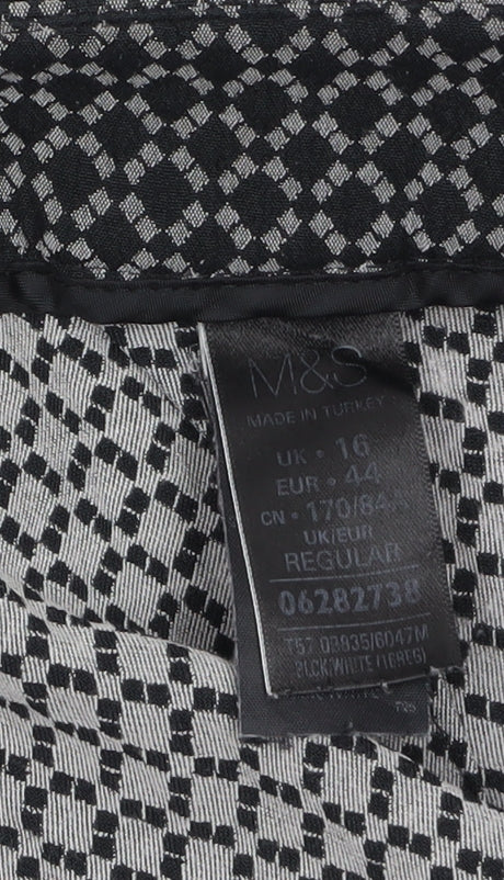 Marks & Spencer Womens Black Geometric Slim Trousers Size 16