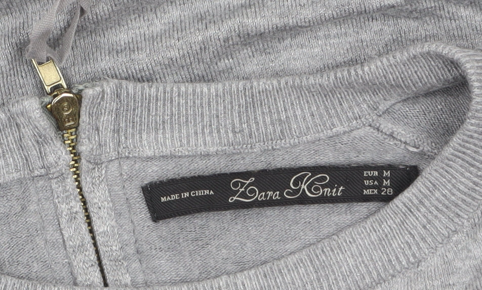 Zara Women Grey Crew Neck Wool Blend Long Sleeve Jumper Size 12