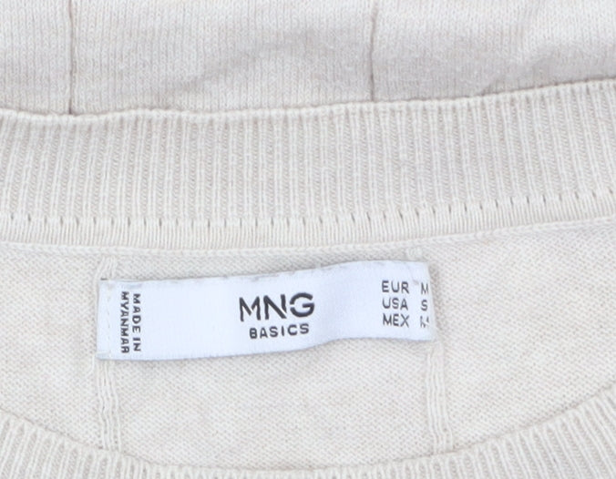 Mango Womens Beige Crew Neck Long Sleeve Cable-Knit Jumper Size 12