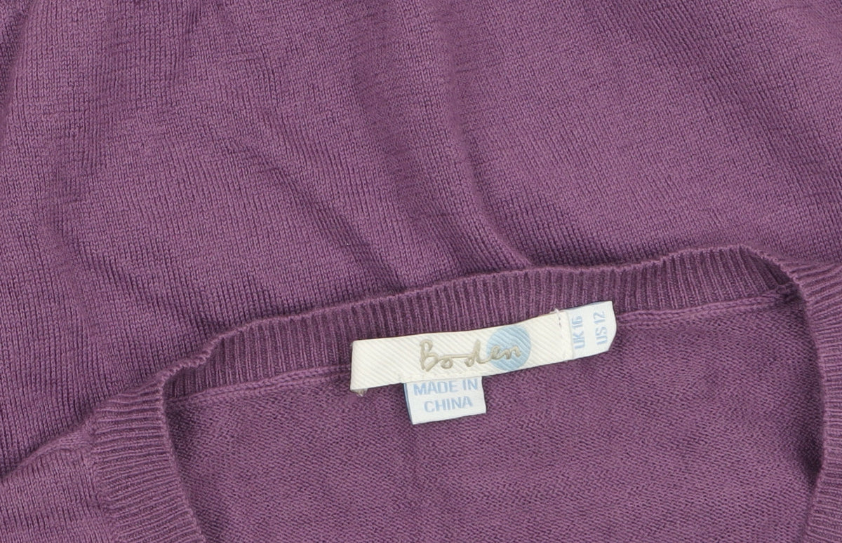 Boden Women Purple Wool Crew Neck Long Sleeve Cardigan UK 16