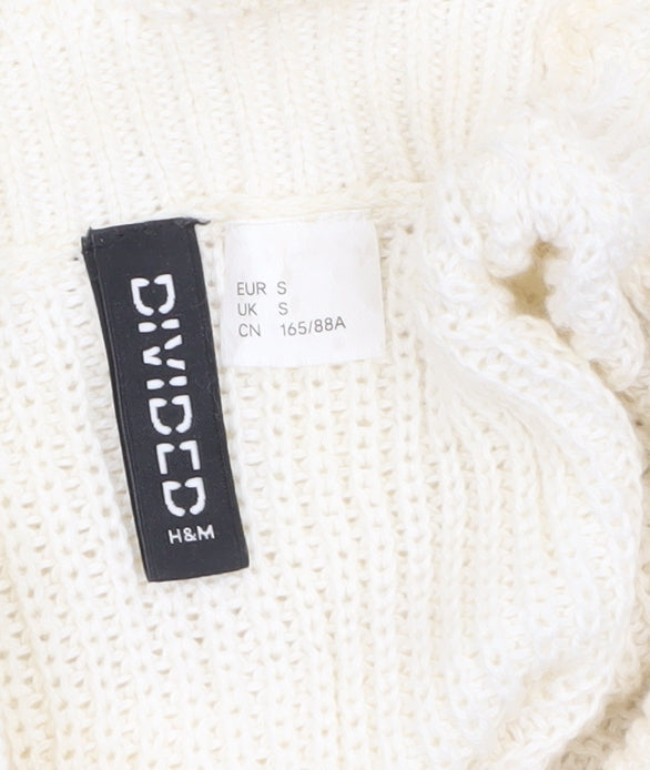H&M Divided Women's Ivory Ruffle High Neck Knit Jumper Size S