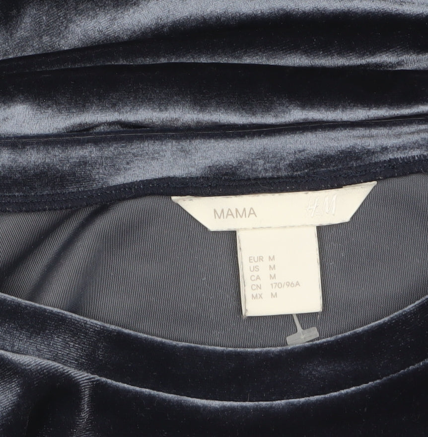 H&M MAMA Blue Velvet Long Sleeve Tunic Blouse Size 12