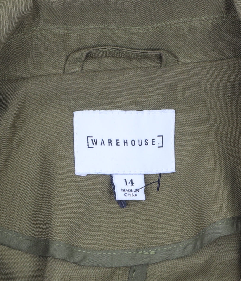 Warehouse Women's Green Military Belted Jacket Size 14
