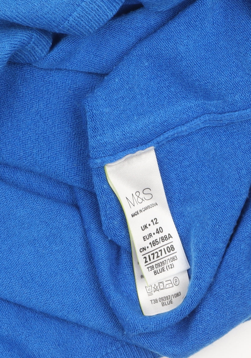 Marks & Spencer Women's Blue V-Neck Acrylic Jumper Size 12