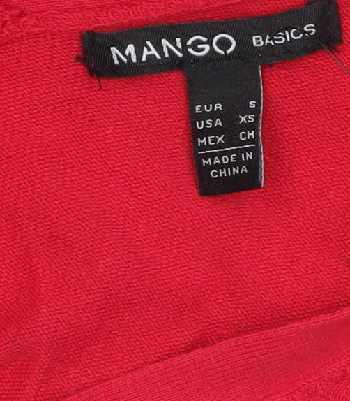 Mango Women Red Cotton Blend V-Neck Long Sleeve Cardigan S