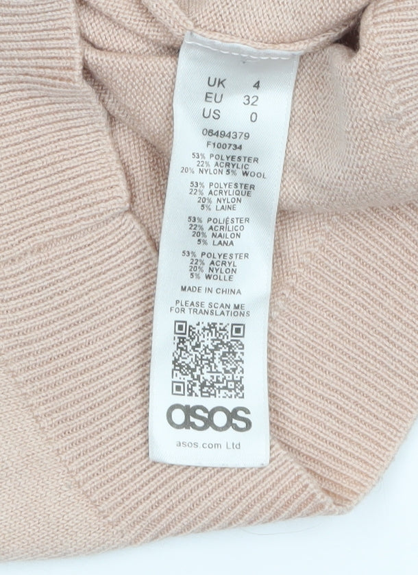 ASOS Women Beige Ruffle Crew Neck Knit Jumper Size 4