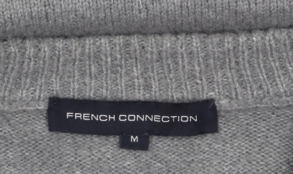French Connection Womens Grey V-Neck Relaxed Knit Jumper Size M