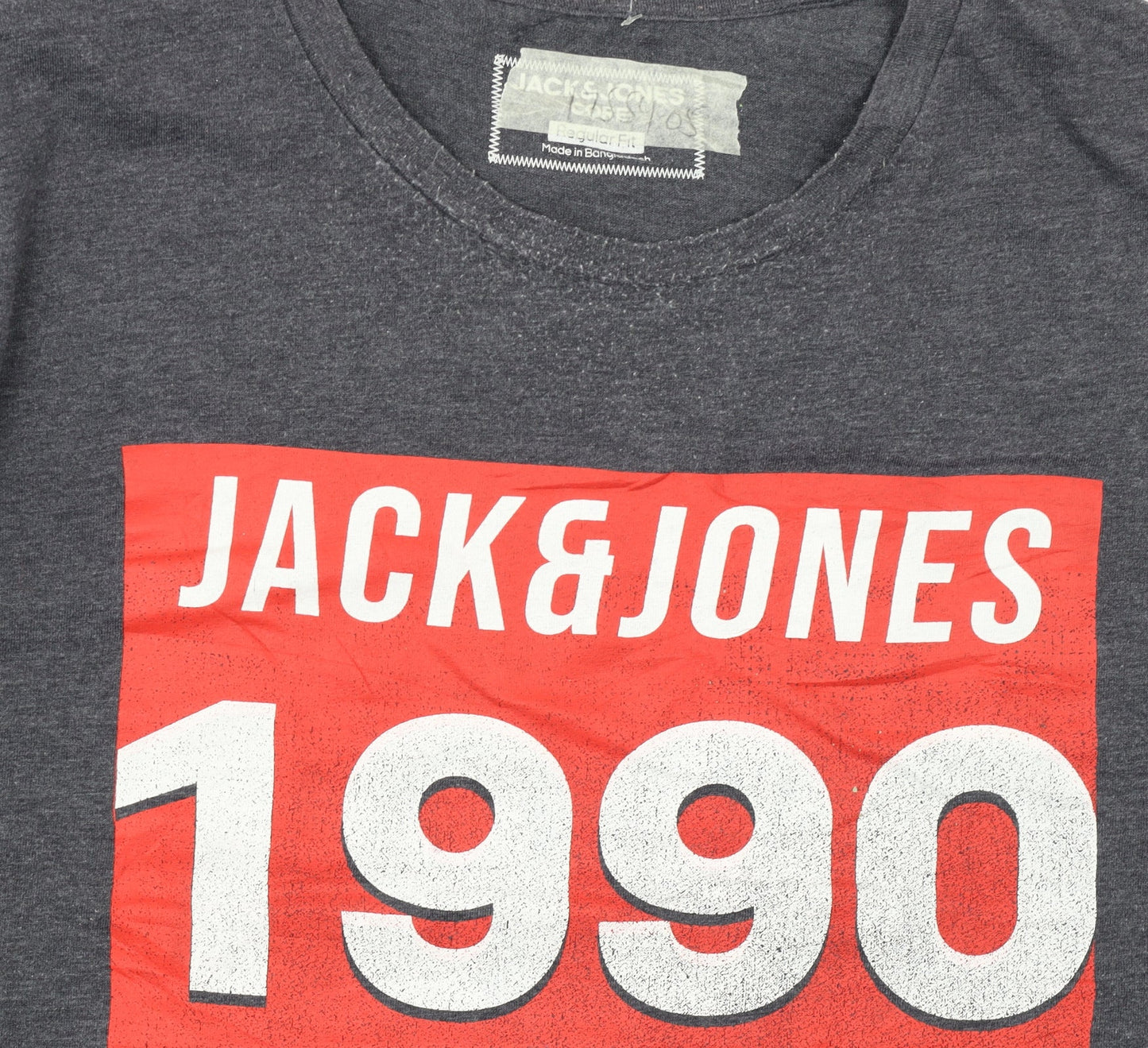 Jack & Jones Men's Grey 1990 Retro Graphic Crew Neck T-Shirt L Regular Fit