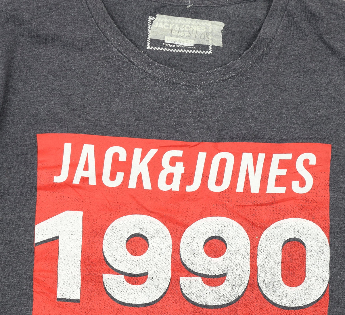 Jack & Jones Men's Grey 1990 Retro Graphic Crew Neck T-Shirt L Regular Fit