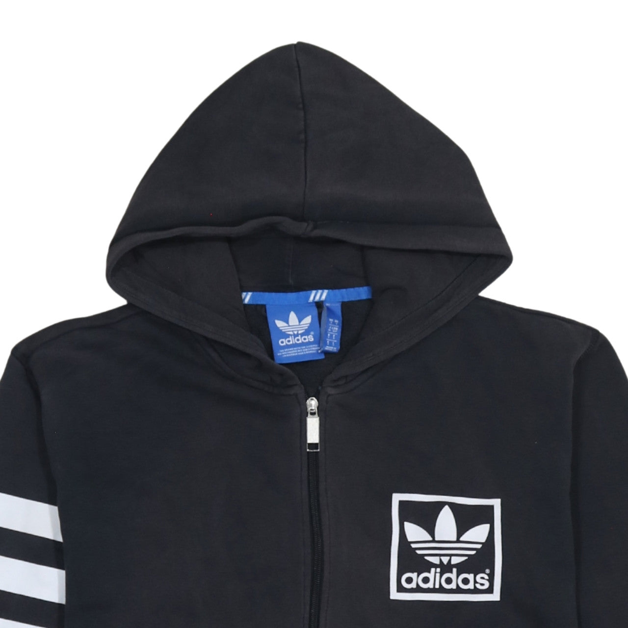 Adidas Womens Black Full Zip Hoodie Small Trefoil Logo Cotton Blend