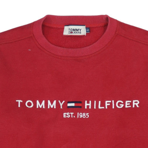 Tommy Hilfiger Mens Red Small Pullover Sweatshirt Crew Neck Fleece