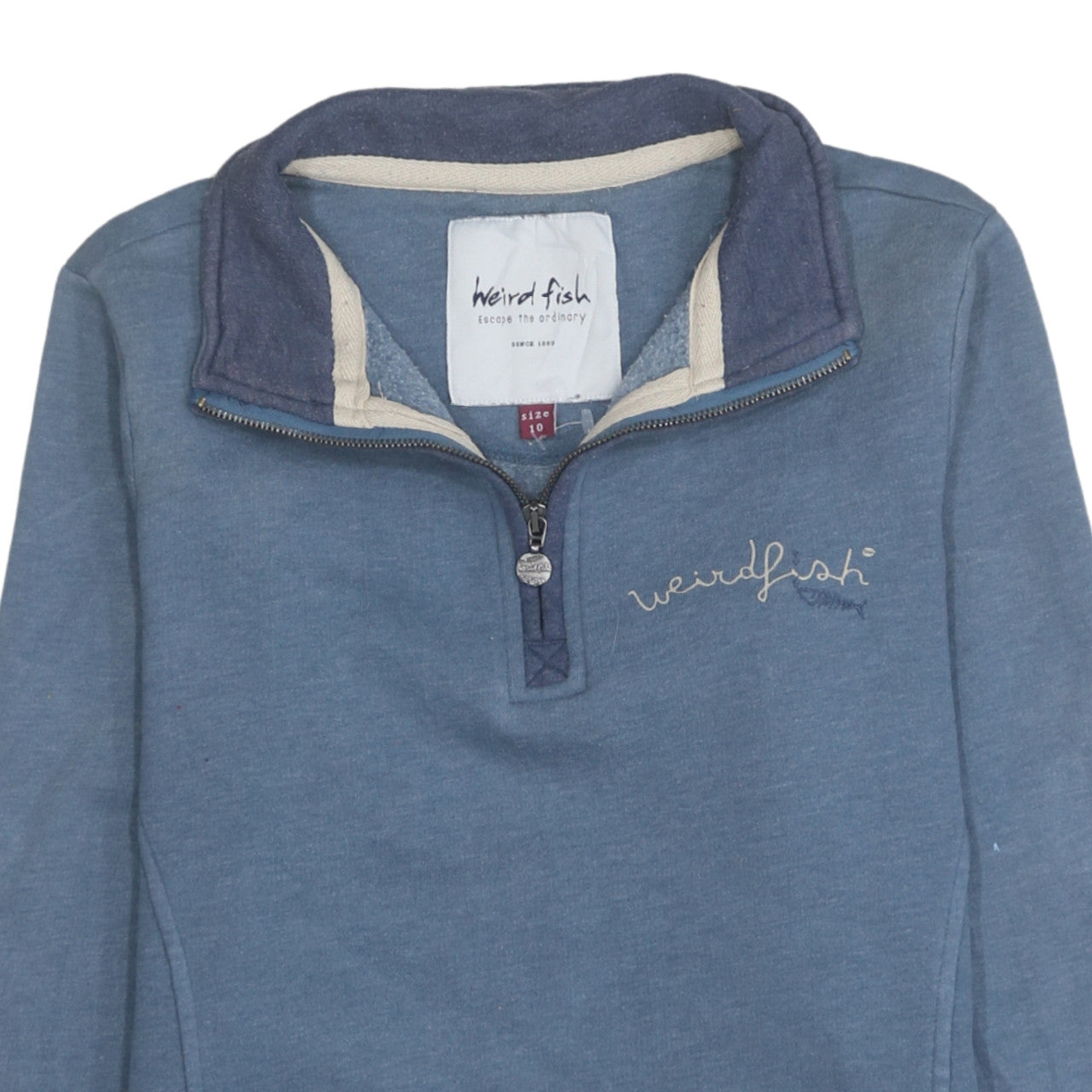 Weird Fish Women's Blue 1/4 Zip Pullover Sweatshirt Size 10 Cotton Blend