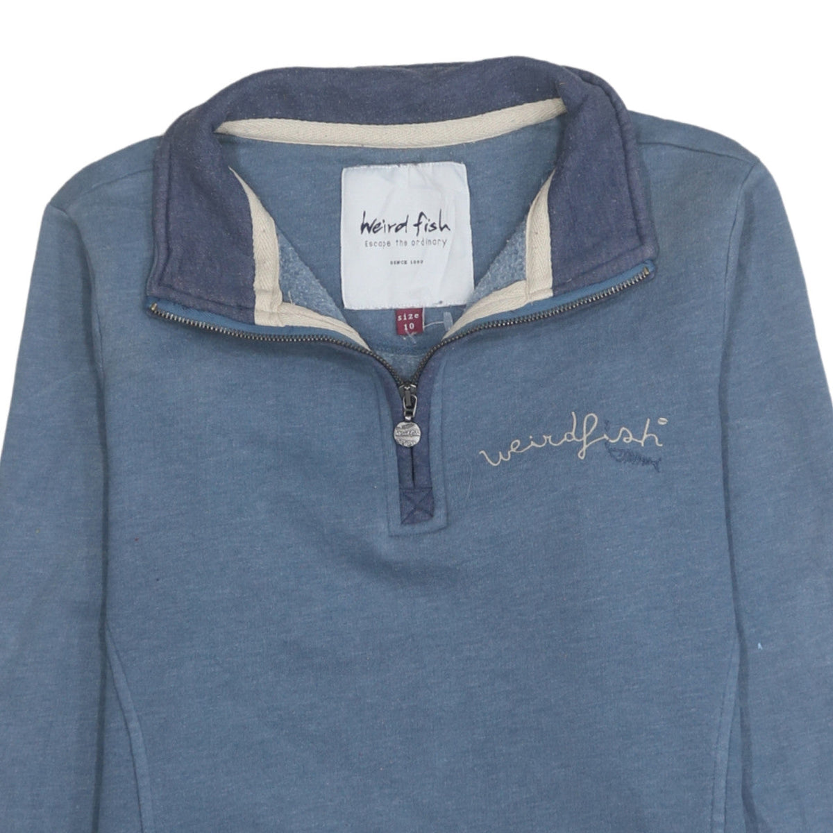 Weird Fish Women's Blue 1/4 Zip Pullover Sweatshirt Size 10 Cotton Blend