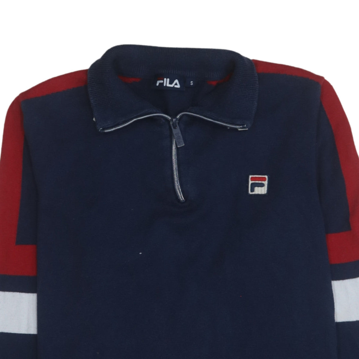 Fila Men's Blue Red 1/4 Zip Collared Sweatshirt Size S