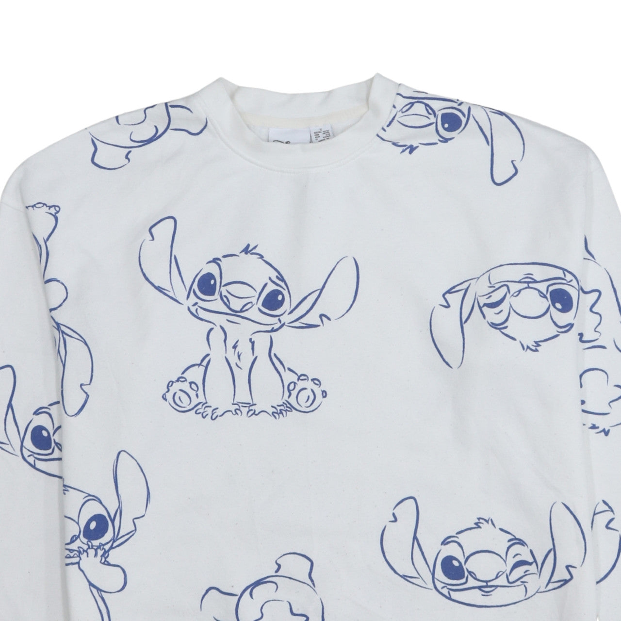 Disney Women White Stitch Sweatshirt Small Crew Neck Pullover