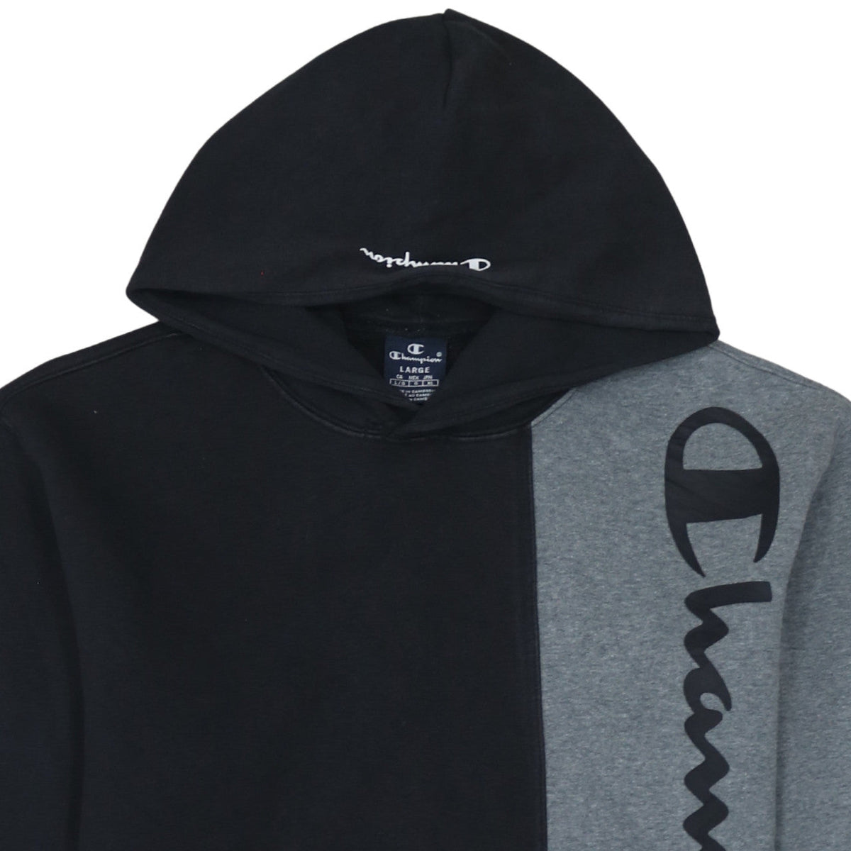 Champion Men’s Black Grey Pullover Hoodie Size L Logo Fleece