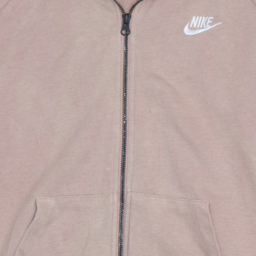 Nike Women Beige Full Zip Hoodie L Hooded Sweatshirt Casual