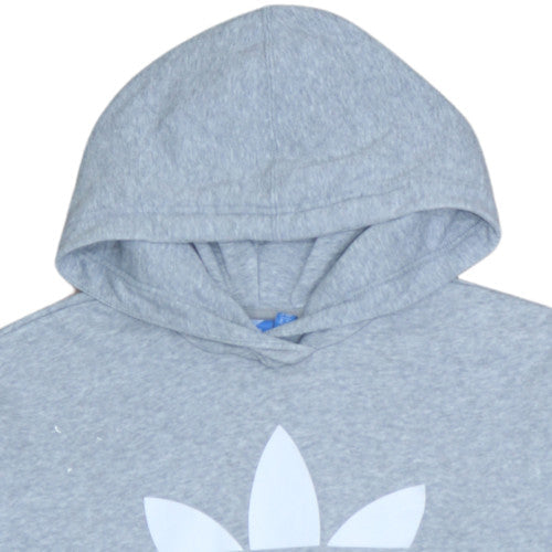 Adidas Women Grey Hooded Pullover Sweatshirt Size 10 Logo Print