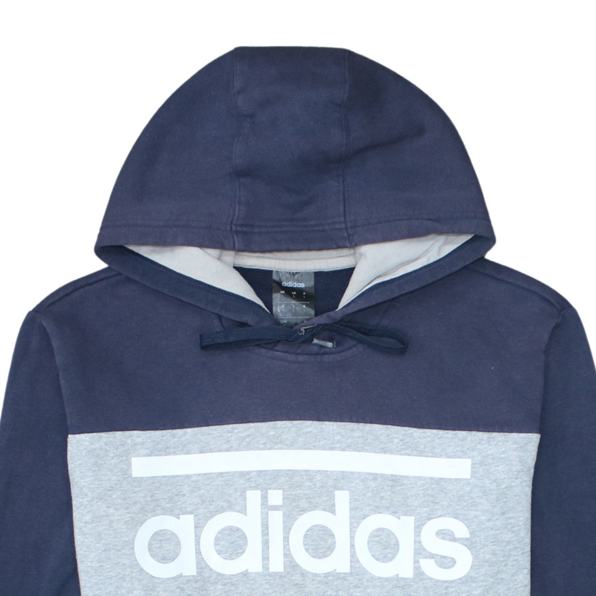 Adidas Men's Grey Navy Pullover Hoodie L Logo Fleece Sweatshirt