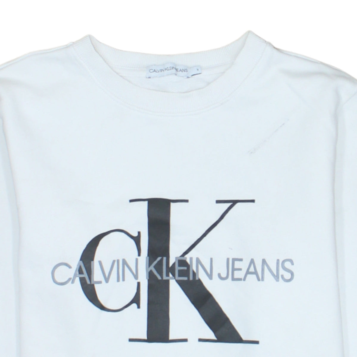 Calvin Klein Jeans Boys White Logo Pullover Sweatshirt Size 16 Years