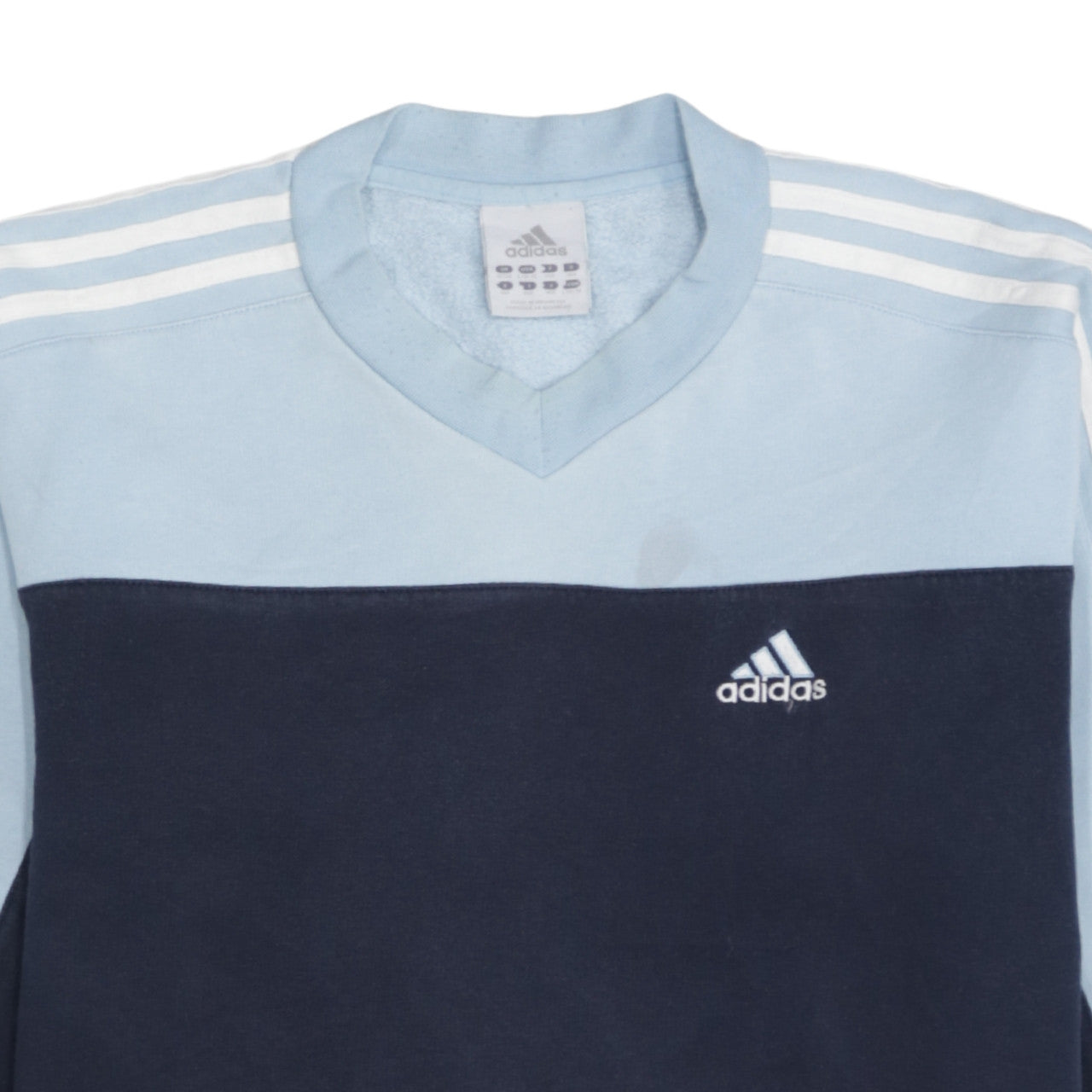 Adidas Boys Blue Colourblock V-Neck Pullover Sweatshirt Size 13-14 Years