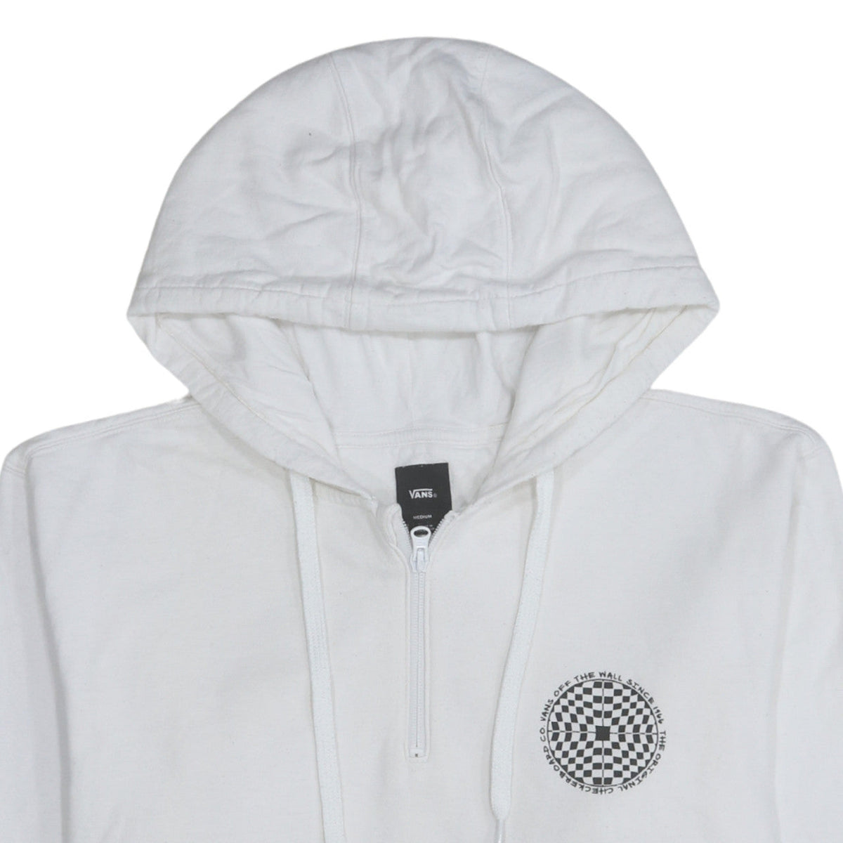 Vans Men's White Medium 1/2 Zip Hoodie With Checker Logo