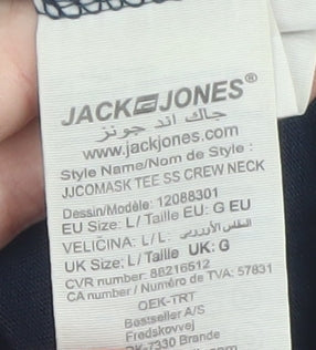Jack & Jones Men's Blue Graphic Print Crew Neck T-Shirt Size L