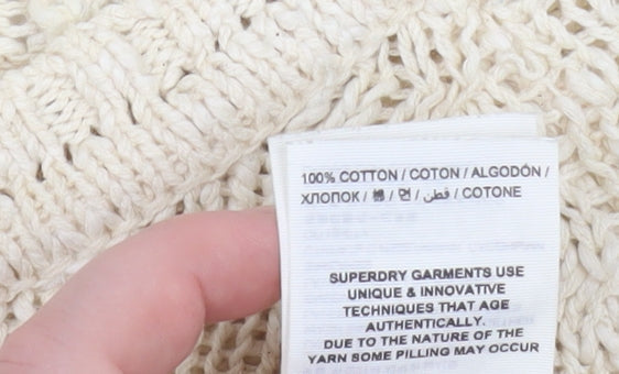 Superdry Women Beige Cotton Knit Pullover Jumper M