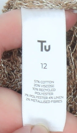 Tu Women Beige Open-Knit Cotton Blend Pullover Jumper Size 12