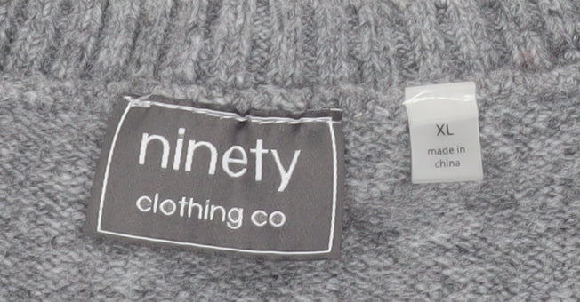 Ninety Clothing Co Women Grey Floral Knit Pullover Jumper XL