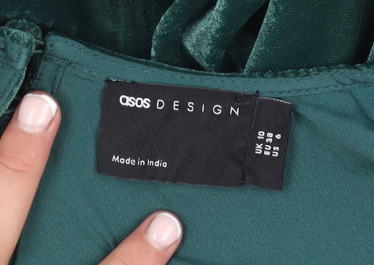 ASOS DESIGN Women's Green Velvet Wrap Dress Size 10