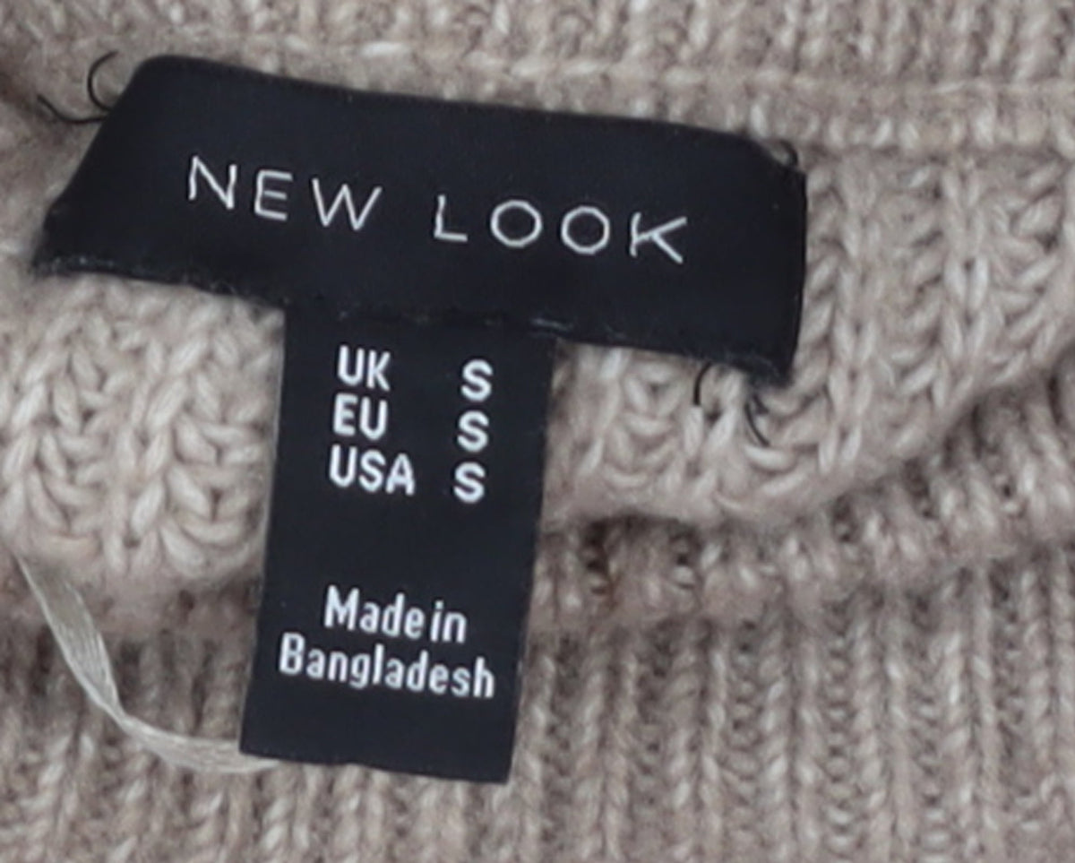 New Look Women Beige Mock Neck Chunky-Knit Jumper Size S