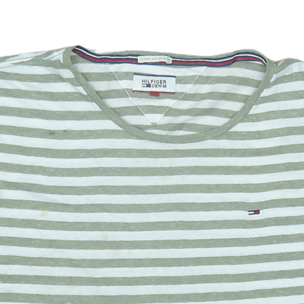 Tommy Hilfiger Men’s Green Striped Crew Neck Cotton Blend T-Shirt M