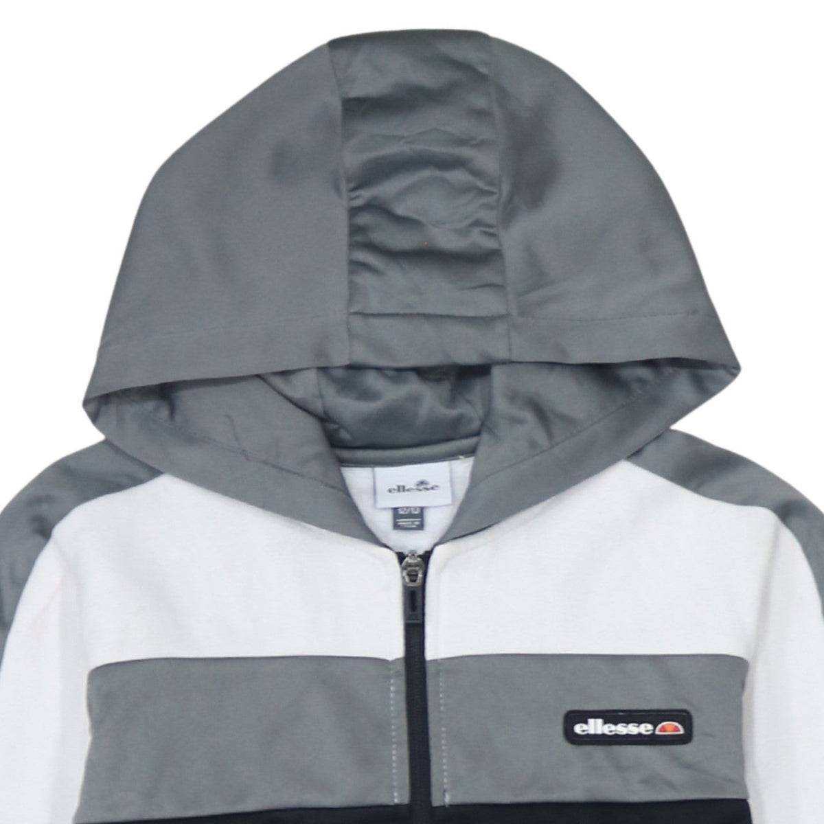 Ellesse Boys Grey Black White Full Zip Hoodie Size 12-13 Years Polyester Cotton