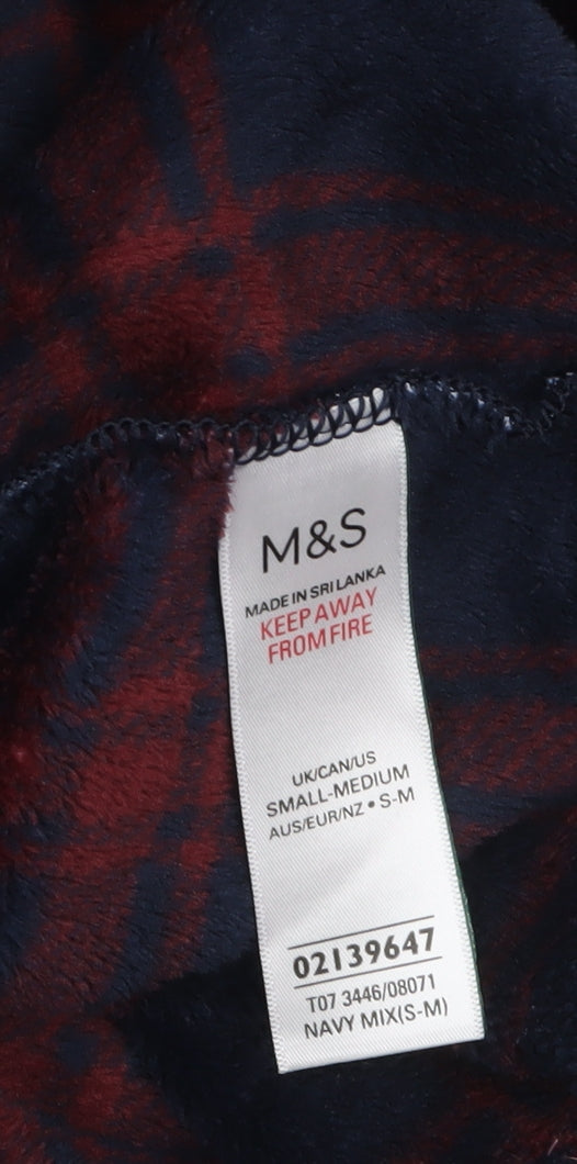 Marks & Spencer Men's Blue Check Fleece Hooded Nightshirt S