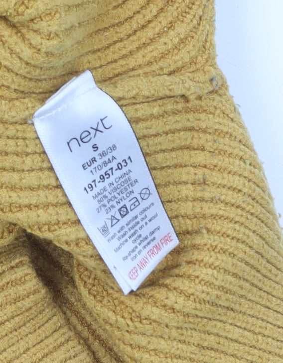 Next Women Yellow V-Neck Long Sleeve Ribbed Pullover Jumper Size S