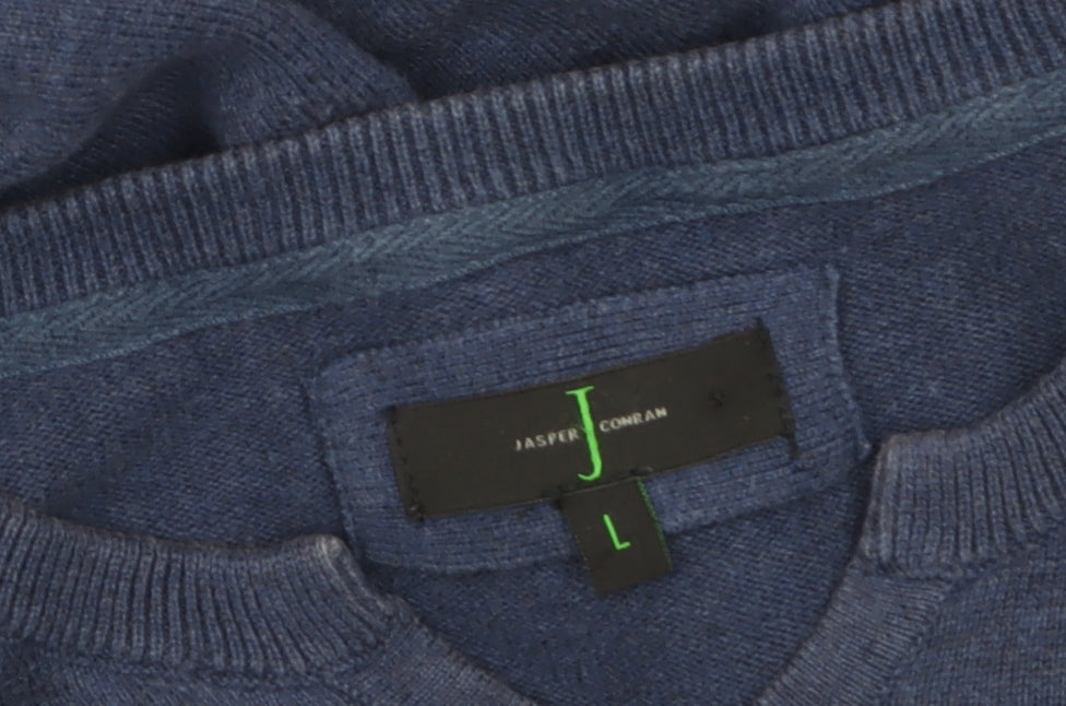 Jasper Conran Men’s Blue Cotton V-Neck Jumper Size L