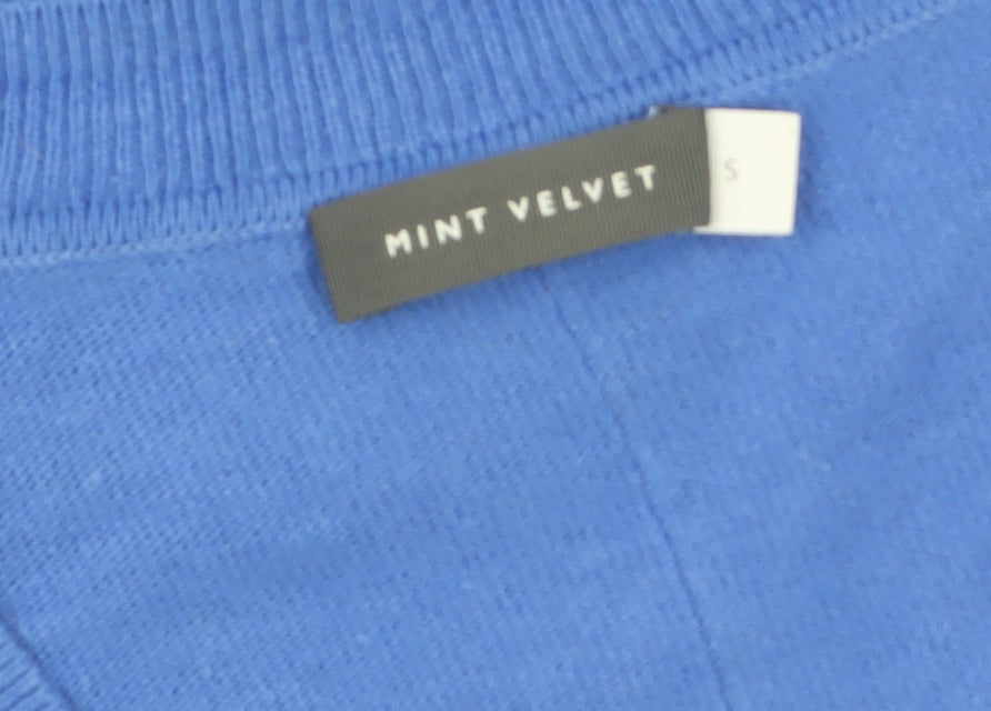 Mint Velvet Women's Blue V-Neck Button Sleeve Pullover Jumper Size S