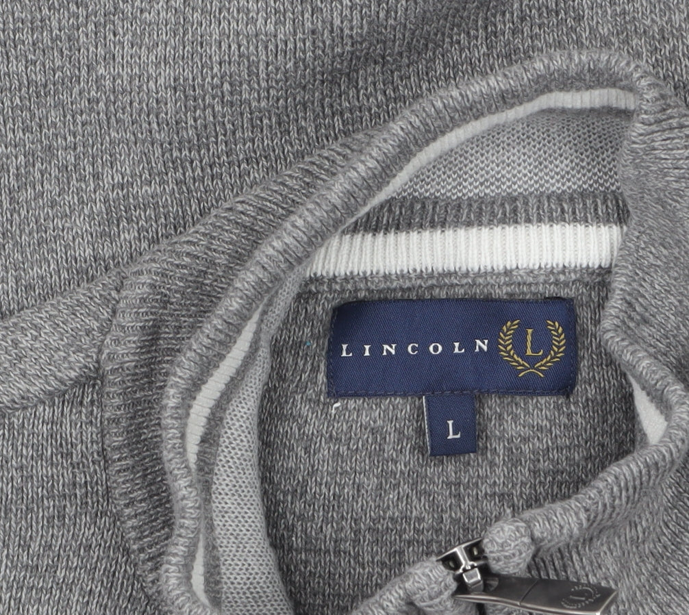 Lincoln Men's Grey Cotton 1/2 Zip High Neck Jumper Size L