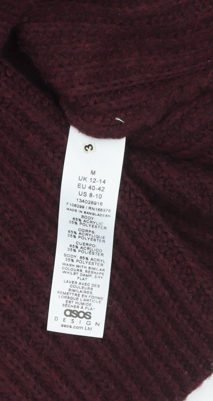 ASOS Design Women's Burgundy Acrylic Polyester Chunky Knit Jumper Size M 12-14