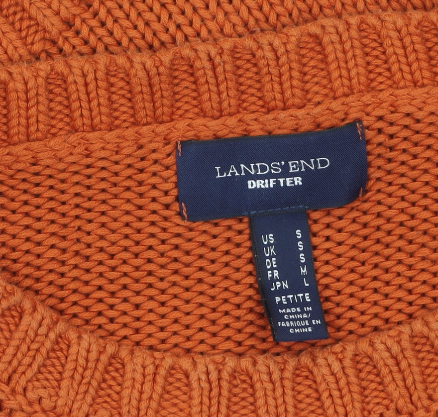 Lands' End Women's Orange Cable-Knit Cotton Pullover Jumper Petite S