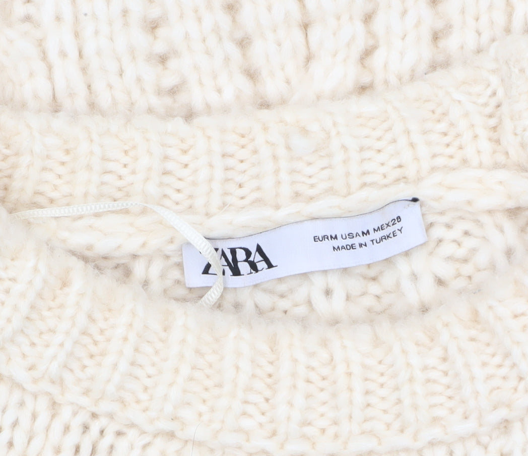 Zara Women Ivory Cable-Knit Wool Blend Pullover Jumper M