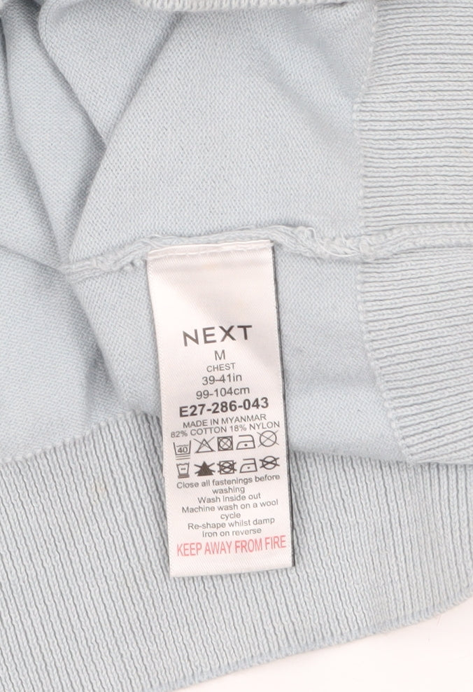 Next Men's Blue Collared Henley Jumper Size M Cotton Blend