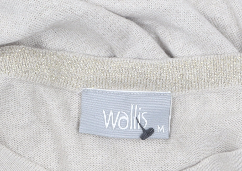 Wallis Womens Beige Butterfly Pullover Jumper M 3/4 Sleeve Cotton Blend