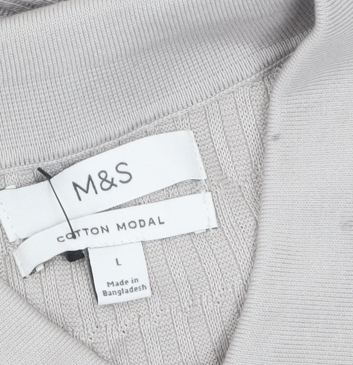 Marks & Spencer Mens Beige Cotton Modal Collared Henley Jumper L