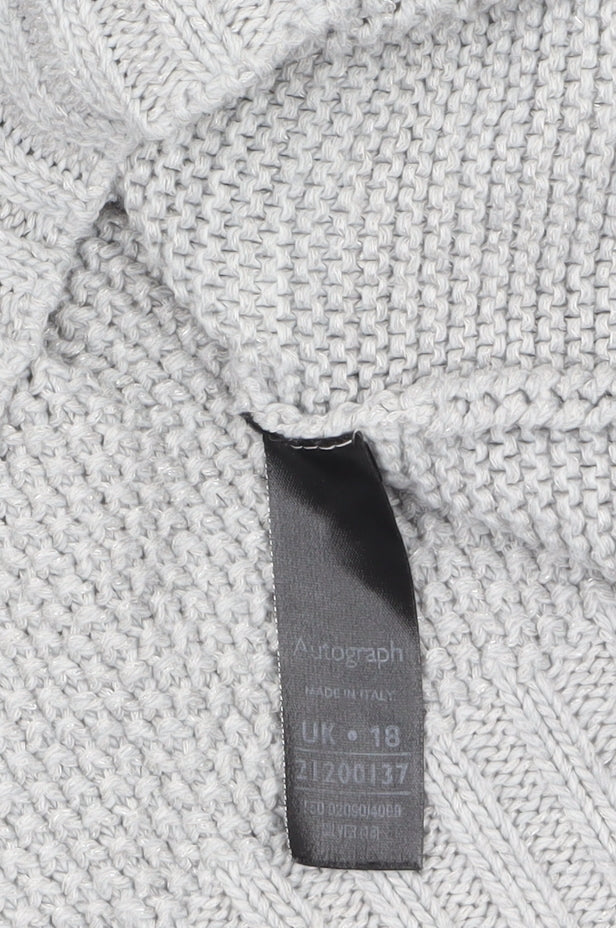 Marks & Spencer Women Grey Chunky Knit Wool Pullover Jumper UK 18