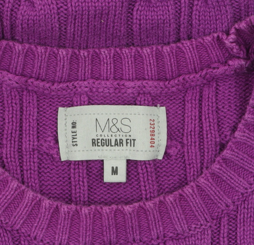 Marks & Spencer Men's Purple Cable-Knit Cotton Jumper M Regular Fit
